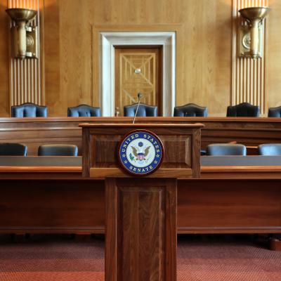 A United States Senate committee hearing room in Washington, DC