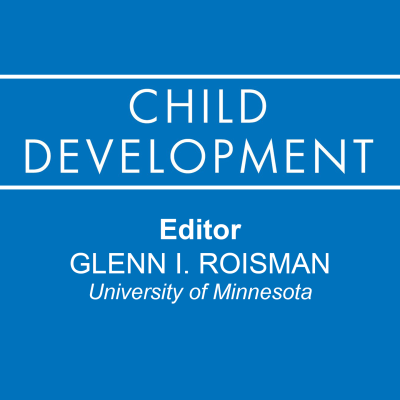 Square image with the Child Development Journal logo on a blue background. Editor of Child Development journal is Glenn I. Roisman from University of Minnesota