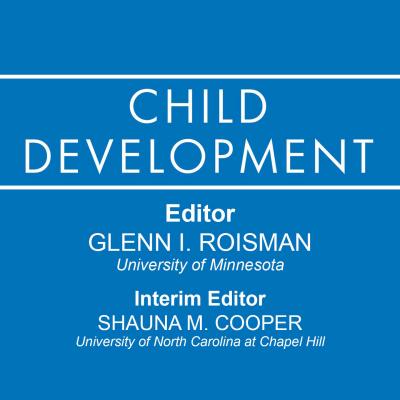 Square image with the Child Development Journal logo on a blue background. Editor of Child Development journal is Glenn I. Roisman from University of Minnesota and Interim Editor is Shauna M. Cooper from University of North Carolina at Chapel Hill