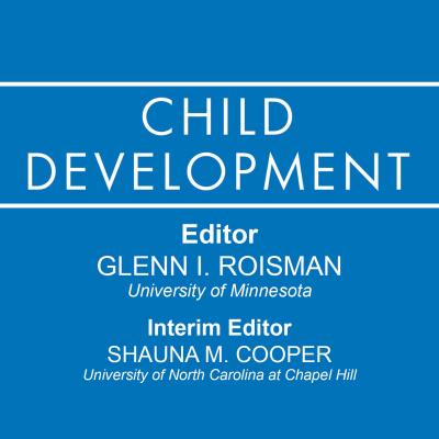 Square image with the Child Development Journal logo on a blue background. Editor of Child Development journal is Glenn I. Roisman from University of Minnesota and Interim Editor is Shauna M. Cooper from University of North Carolina at Chapel Hill 