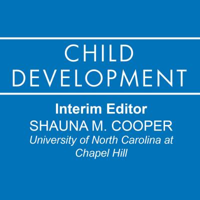 Square image with the Child Development Journal logo on a blue background. Interim Editor is Shauna M. Cooper from University of North Carolina at Chapel Hill