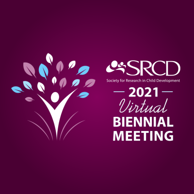 SRCD 2021 Virtual Biennial Meeting over a dark purple background