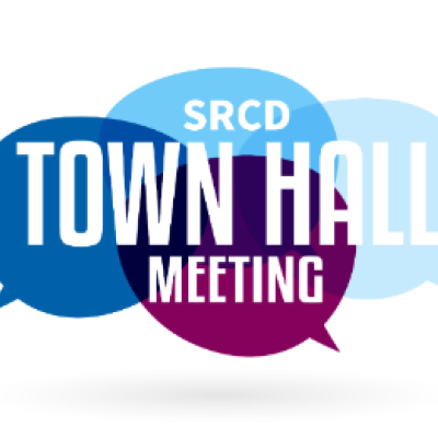 Talk bubbles with text that says "SRCD Town Hall Meeting"