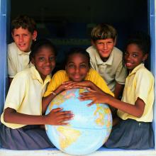 kids with a globe
